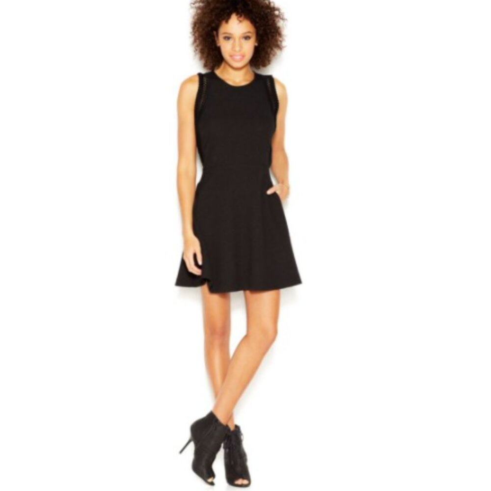 Rachel Rachel Roy Black Sleeveless Fringe Detail Trim Circle Dress Size: 8